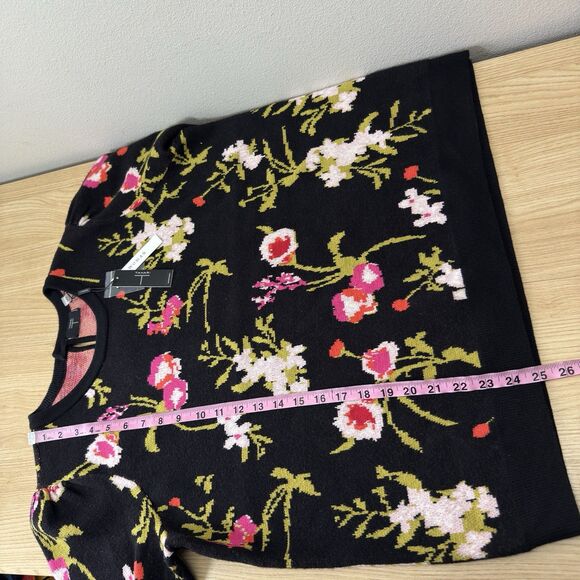 Tahari Pixel Floral Short Sleeve Sweater Blouse Size 1X Teacher Office Chic Art - Picture 10 of 11
